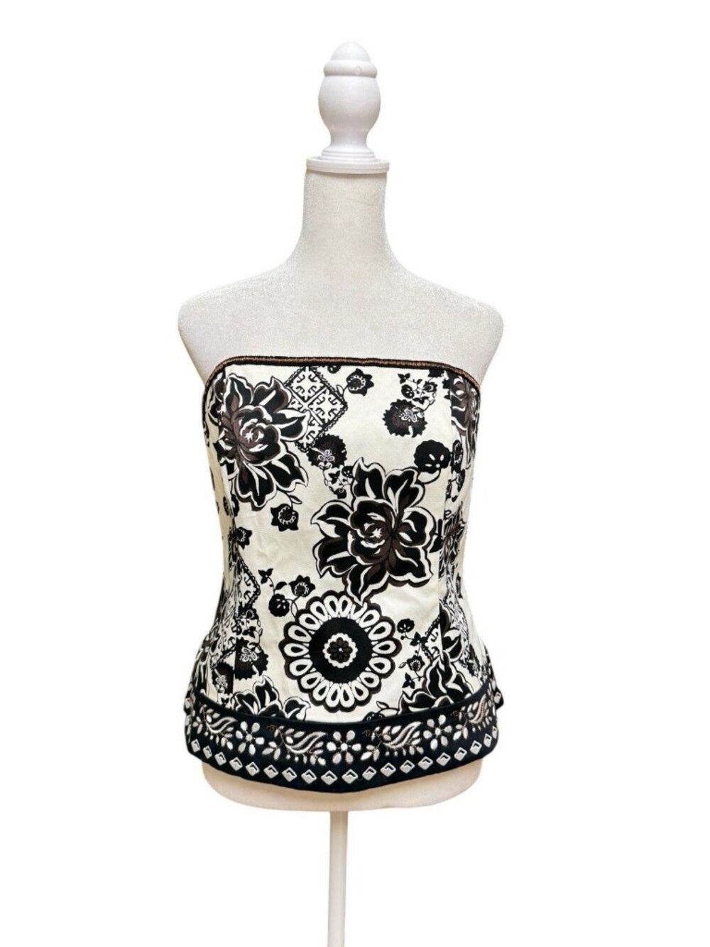 White House Black Market Strapless Corset Top Floral Size 8